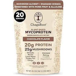 ChagaRoot Plant Based Mycoprotein Protein Powder, Chocolate, 1.76 Lb | 20g Mushroom Myceliated Vegan Protein, 25g of Reishi, Lion's Mane, Shiitake, Turkey Tail & Chaga, Monk Fruit, Allulose