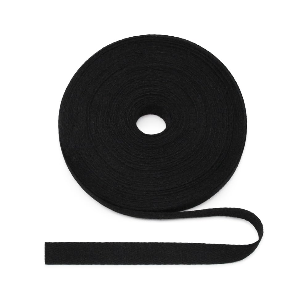 Jamsinmu Black Natural Cotton Herringbone Tape 15mm, 22 Yards Herringbone Fabric Tape for Edge Reinforcement Webbing, DIY Sewing Crafts - Twill 15mm*22Y