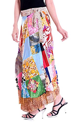 Anya Trades Sari Silk Vintage Patchwork Wraparound Long Skirt Magic Full Length & Reversible Beach Cover UP Multicoloured3