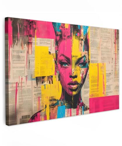 Toile peinture 90x60 cm tableau mural moderne visage femme abstrait rose