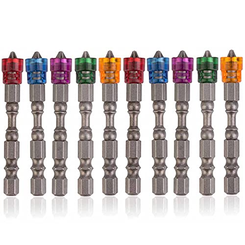 Magnetic Collar Design 10pcs 65mm Nut Driver Set 1/4 Inch Hex Shank PH2 Magnetic Phillips Cross Screw Screwdriver Bits Set Electric Power Driver Bit Set Gift for Machinist Cover