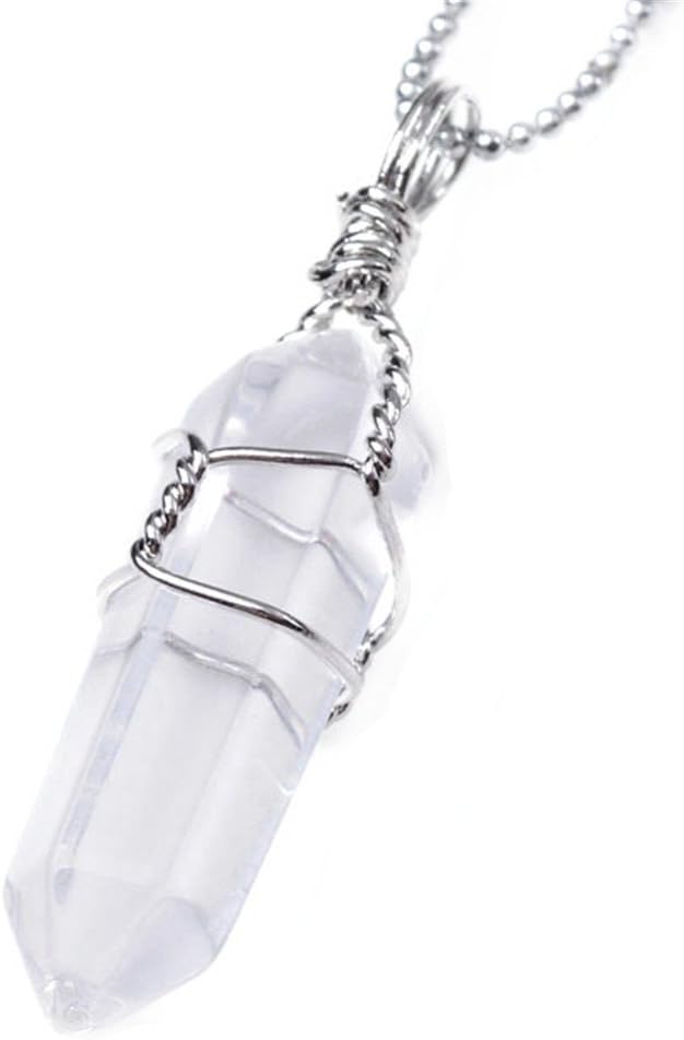 Ayliss Wire Wrap Gemstone Crystal Quartz Healing Point Chakra Pendants for Necklace (Clear Crystal Quartz)