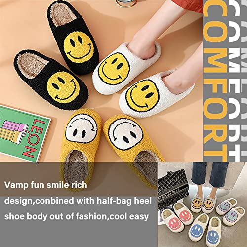 Women's Retro Smile Face Slippers, Soft Plush, Anti-Skid Sole, White, Size US 5-11/EU 36-432