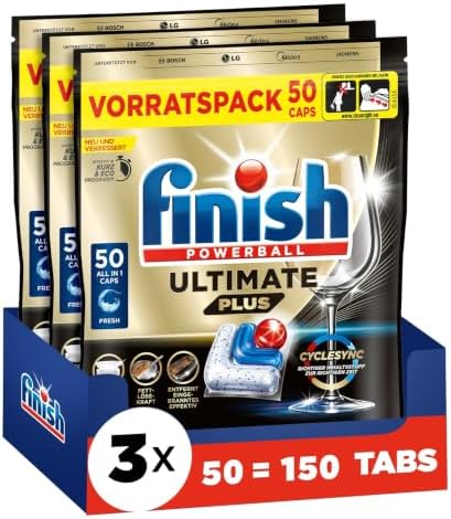 Finish Ultimate Plus Fresh Spülmaschinentabs - Geschirrspültabs für intensive Reinigung, Fettlösekraft und Glanz - Vorratspack mit 150 Tabs