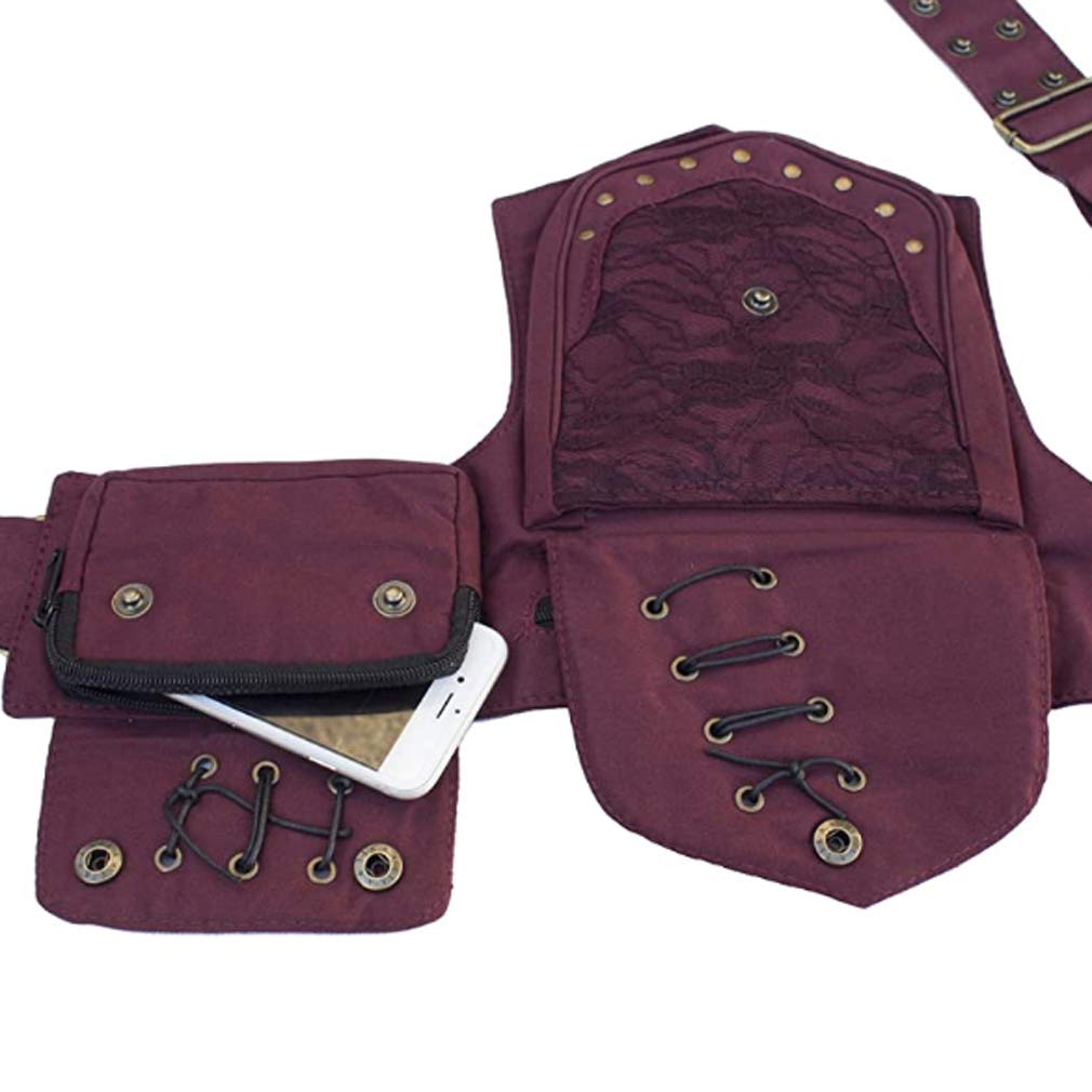 YiMao Gürteltasche für Damen, Renaissance, Festival, Spitze, Hüfttasche, für Reisen, Outdoor, Kastanienbraun