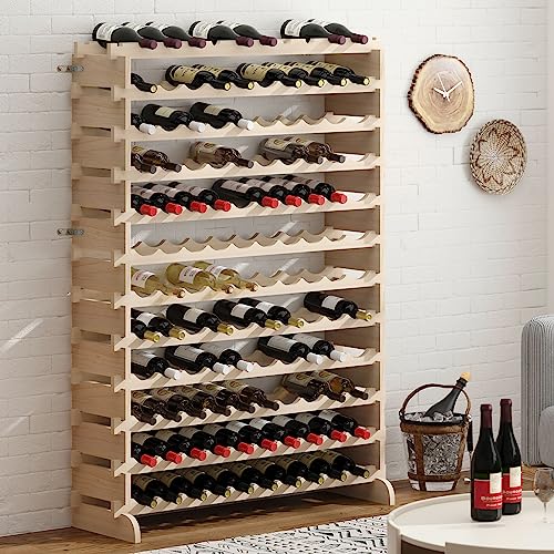sogesfurniture Weinregal Flaschenregal mit 12 Ebenen für 120 Flaschen Wein Holzregal Weinhalter Weinständer Flaschenständer für Küche, Esszimmer, Bar, 110x30x140 cm
