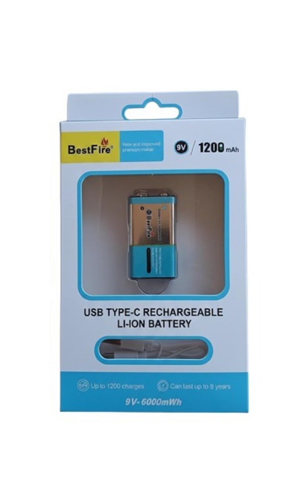 Microusb Compatible with BestFire 9V-6000mWh USB Type-C Rechargeable Li-ion 1200mAh Battery (Pack of 1)-image-47