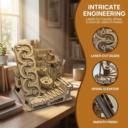 Second-Generation Adult 3D Wooden Marble Run Puzzle Set, Electric DIY Expert-Level Mechanical Model Assembly Kit, STEM Educational Puzzle, Desktop Decoration, Creative Birthday Gift - Image 2