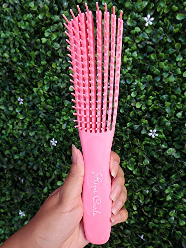 Rizos Curls Pink Detangling Flexi Brush For Curly Hair, Flexible Comb Glides With Curls To Easily Detangle, No Pull Or Pain #TOP3