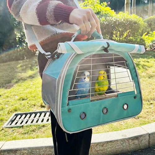 Image of Bird Travel Carrier Cage, with Stainless Steel Metal Window and Wood Perch, Portable Bag for Cockatiel Parakeet Conure Green Cheek Budgie (Green, Steel Window)
