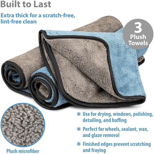 Image of Auto Hub Heavy Microfiber Cloth for Car Cleaning and Detailing, Double Sided, Extra Thick Plush Microfiber Towel Lint-Free, 800 GSM (Size 40cm x 40cm) /Pack of 4, Color: Blue