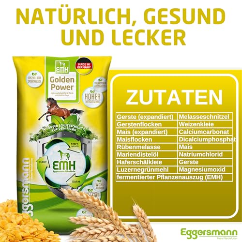 Eggersmann EMH Golden Power Müsli 15 kg – Energiereiches Pferdemüsli für Sportpferde – Haferfreies Pferdefutter – Natürliches Eggersmann Pferdefutter