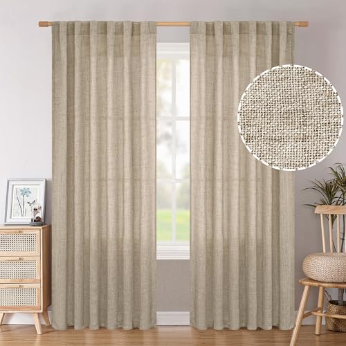 BGment Dark Oatmeal Linen Curtains 84 Inch Length for Living Room Farmhouse