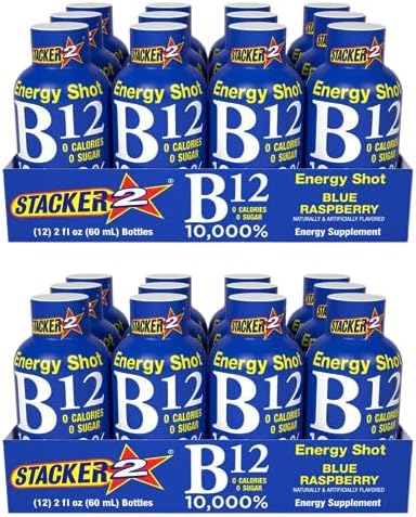 Stacker 2 Blue Raspberry B12 Energy Shot, 2oz (Pack of 24)