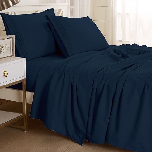 Asia Mart Juego de sábanas y fundas de almohada de 6 piezas de microfibra cepillada súper suave de 100 GSM, transpirable, sin arrugas, bolsillo