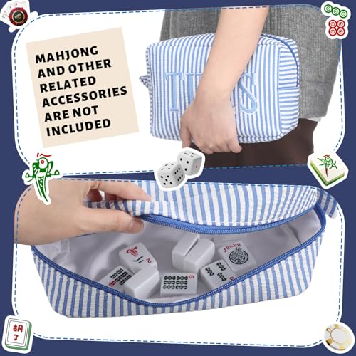 Sunnymove Empty Mahjong Bag Thickened American Mahjong Tiles Bag with Zipper Storage Pouch for Board Game Pieces Game Party Travel Gatherings Accessories, 10.4''x5.6'', Case Only (Tiles,Striped Blue) - image 3
