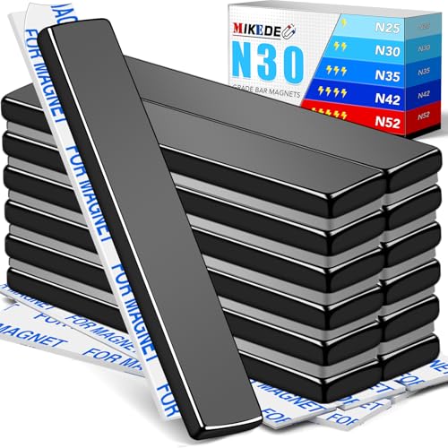 Image of MIKEDE Rare Earth Magnets Strong12 Pack Neodymium Heavy Duty Strong Bar with Adhesive Backing, Powerful Magnets for Crafts, Refrigerator, Garage, Kitchen - 2.36 x 0.39 x 0.12in(N30)