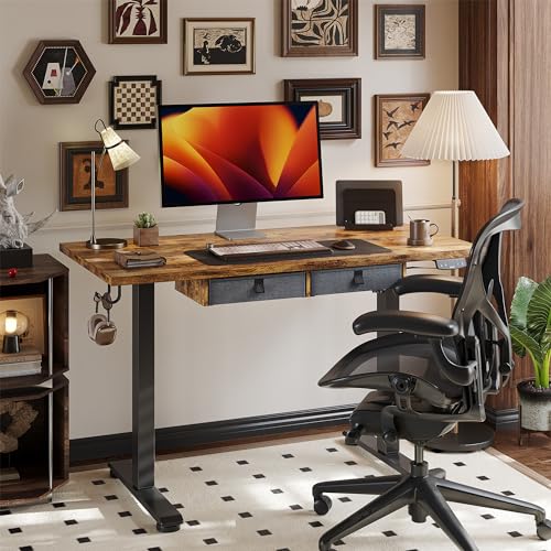 Image of Agilestic Standing Desk with 2 Drawers, Adjustable Height Electric Desk with Storage, 63 x 24 Inches Sit Stand Up Computer Table for Work Office Home, Rustic Brown