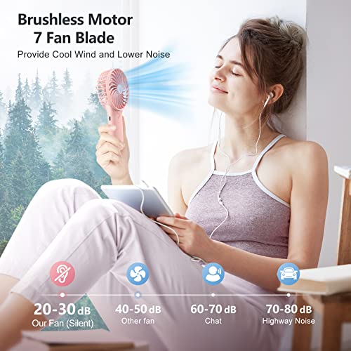 Handheld Portable Fan With Mirror, 4 Speeds Usb Rechargeable Personal Mini Fan Desk Fan For Girls Women Kids Traveling Outdoor Office-Pink #TOP2