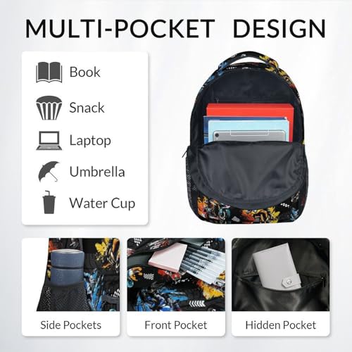 Image of Kids Backpack Set - Motorcycle Backpacks for Boys - 3Pcs Toddler Bookbag with Lunch Box Pencil Case - Boys School Bag for Kindergarten /Preschool /Elementary (17 Inch)