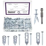 Swpeet 201 tasselli autofilettanti per cartongesso in 4 misure blu e bianco, con viti e punte da trapano, senza trapano o fori nella parete, per TV, bici, tende di fissaggio decorative