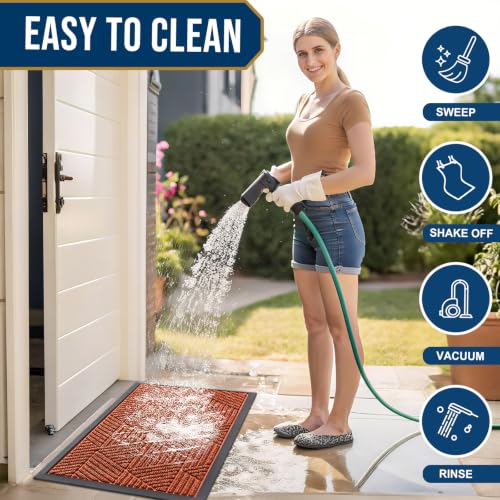 Image of Smiry Front Door Mat Outside Entrance, Low Profile Rubber Doormat, 71x23