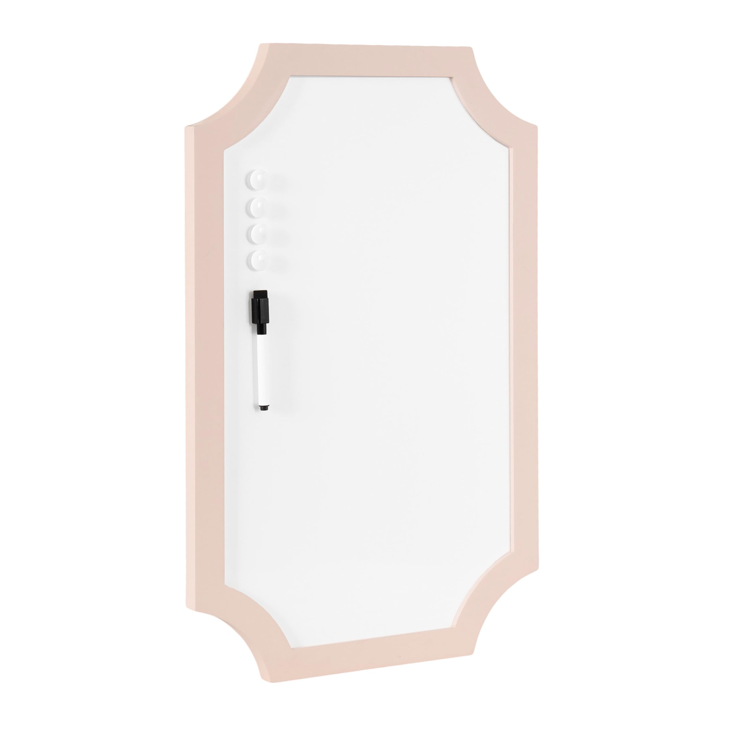 Kate and Laurel Holbrook Scalloped Magnetic Dry Erase Board with Marker and Four Magnets; 15 x 24; Pink; Decorative Wall Organization White Board for
