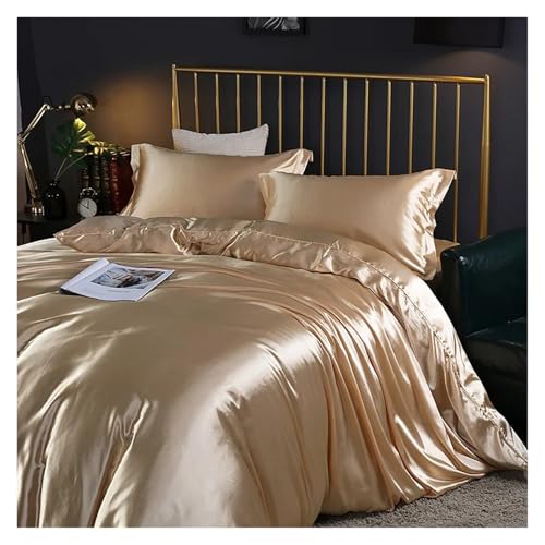 Sabanas De Saten Juego de ropa de cama de seda con funda nórdica, juego de funda de cama tamaño queen y king, 4 piezas, juegos de ropa de cama Sabanas Seda(Camel,FITTED BED SHEET_FULL SIZE 4PCS)