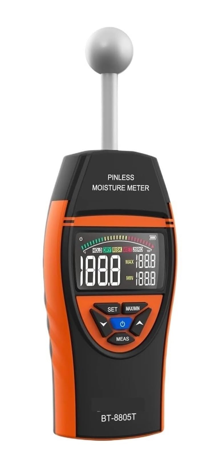 Feuchtigkeitsmesser, Berührungsloser Holzdetektor, Digitaler LCD-Bildschirm, Hygrometer, Alarmtester, Stiftlos