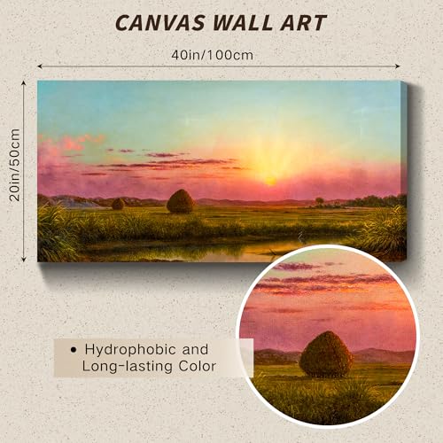 crmotu Sunset Wall Art, Landscape Wall Art, Large Wall Decor, Country Marsh Nature Art, Dusk Aesthetic Canvas Prints, Vintage Wall Pictures for Living Room Bedroom Farmhouse Kitchen Decor 20"X40"