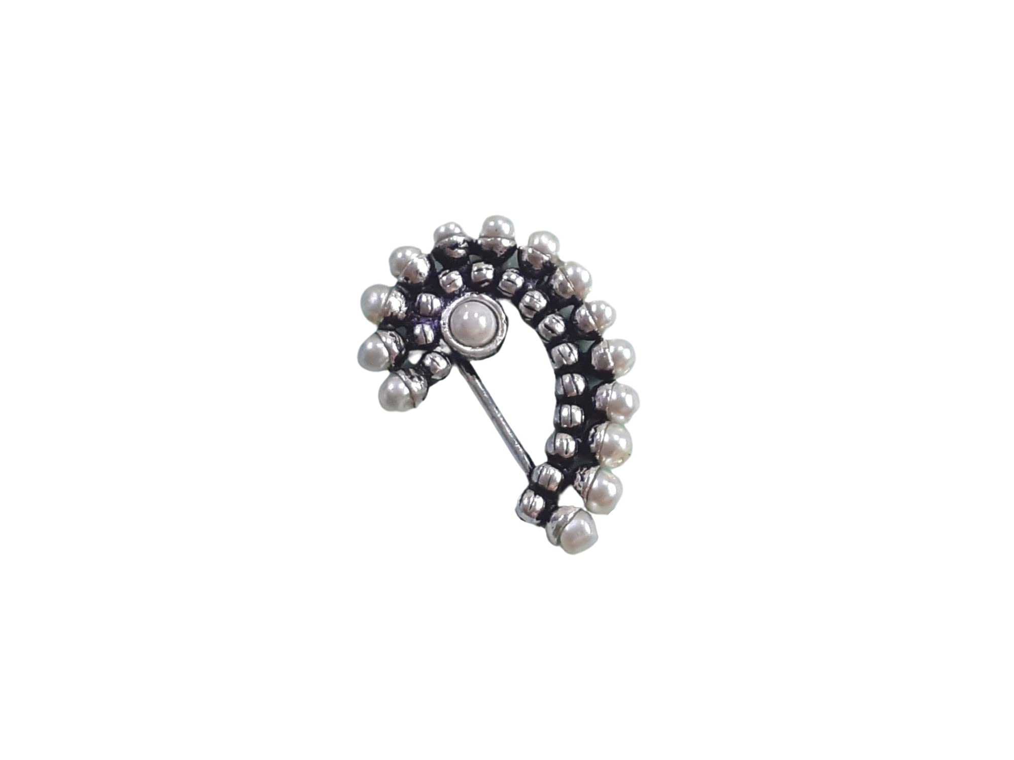 Mrigangi Stylish Silver Oxidised Plated Marathi Alloy without Piercing Pearl Nose Pin Nath Nathiya for Women and Girls (B09QZ2KC6V) Amazon Price History, Amazon Price Tracker