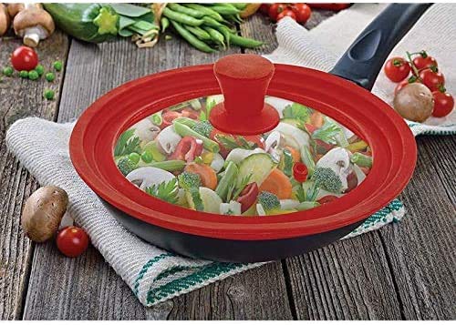 Coperchio di Vetro per pentole, Coperchio in Vetro temperato con Bordo in Silicone e Bordo in Acciaio Inossidabile Rosso, Diverse Dimensioni(20-22-24CM)