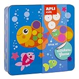 El juego incluye: 16 láminas para rellenar con gomets (8 diseños, 2 láminas por diseño), 10 hojas de gomets removibles de formas geométricas en distintos colores y una guía con ejemplos en color.