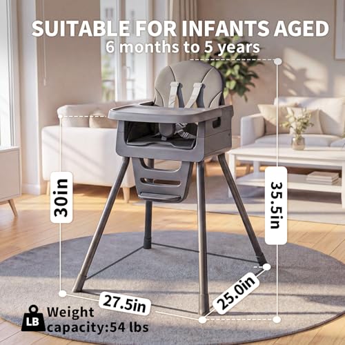 Image of 3-in-1 High Chair for Babies and Toddlers, Infant to Toddler Seating&Dining | Easy Clean Convertible Portable Dishwasher Tray 5-Point Harness Stable Non-Slip Feet Waterproof Seat Pad Black