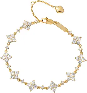Dainty Gold Silver Bracelet for Women Trendy Non Tarnish 14K Gold Plated Cubic Zirconia Bracelet Simple Butterfly Flower Cubic Zirconia Bracelets Jewelry Gift for Women