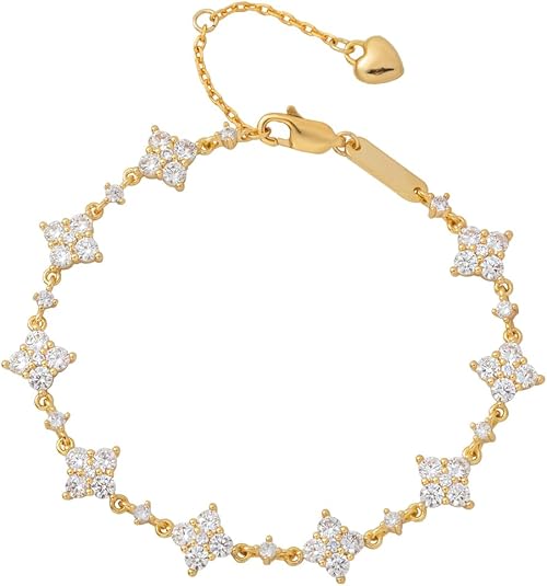 Dainty Gold Silver Bracelet for Women Trendy Non Tarnish 14K Gold Plated Cubic Zirconia Bracelet Simple Butterfly Flower Cubic Zirconia Bracelets Jewelry Gift for Women