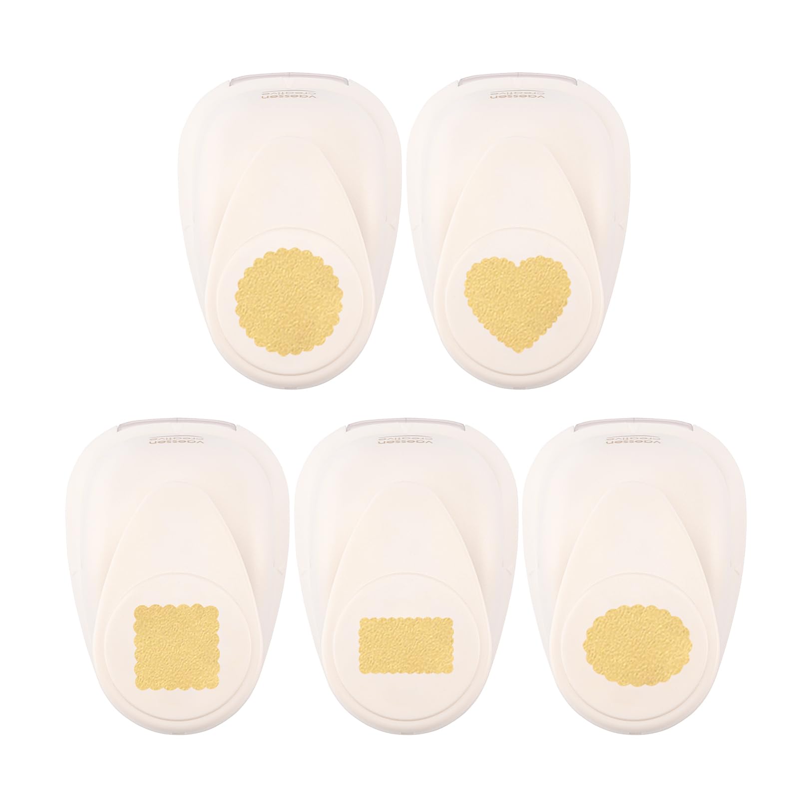 Vaessen Creative Punch Set 5 pcs-Scalloped Basic Shapes-Ø 1", 0.87 x 0.9, 0.75 x 0.75, 0.55 x 0.87 and 0.7 x 1-for Paper Crafting, Card Making and Scrapbooking, White-Gold, Various