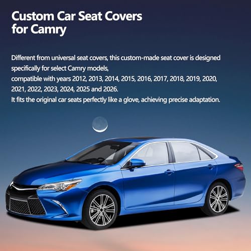 Image of Fit Camry Car Seat Covers for Toyota Camry 2012-2024 2025 2026- Upgraded Premium Waterproof & Breathable Leather, Airbag Compatible, All-Weather Seat Cushion Protector (2 Front /Black)