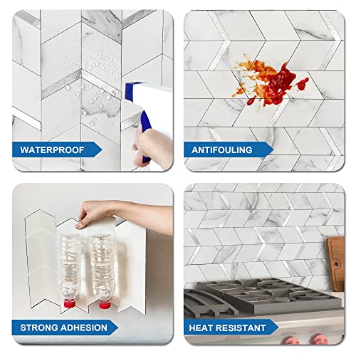 Mofit Peel And Stick Backsplash For Kitchen,3D Wall Panel Peel And Stick Tile Self Adhesive Backsplash For Bathroom Tile Stickers Diamond (5Sheets,White Silver) #TOP5