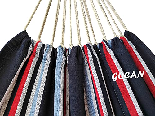 Image of GOCAN Brazilian Double Hammock 2 Person Extra Large 220x160cm Total Length 330cm Load 500lb Canvas Cotton Hammock for Patio Porch Garden Backyard Lounging Outdoor and Indoor(Dark Blue)