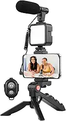 Kit Vlog Profissional com Tripé, Microfone, LED e Controle Remoto - Ideal para Vídeos e Lives