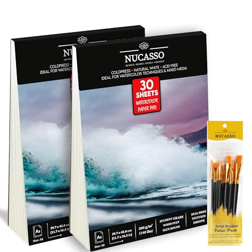 Papier aquarelle blanc naturel 300g pressé à froid NUCASSO bloc A3