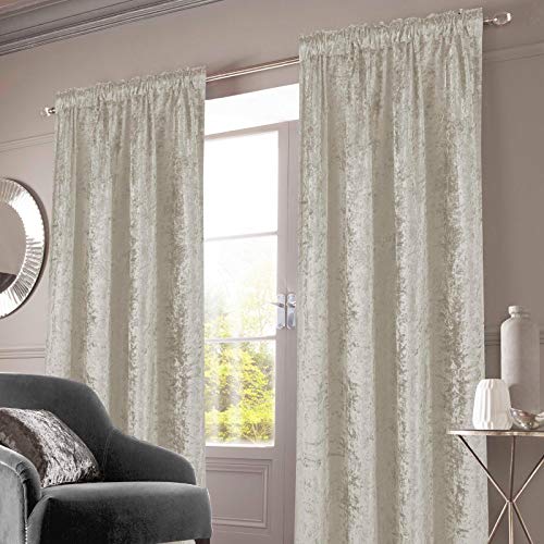 Sienna Par de Cortinas de Terciopelo aplastado Plisadas Totalmente Forradas Listas para Hacer Cinta Superior, Paneles térmicos, champán Natural, 46