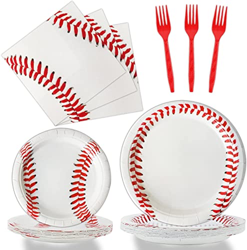 96 Pcs Baseball Party Supplies Bundle Paper Plates Napkins Baseballs Party Birthday Decorations Favors For Girls Serves 24