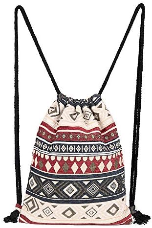 Bohemia Canvas Drawstring Bag Ethnic Knit Backpack Shopping Sack Bags Unisex (Pattern 9)