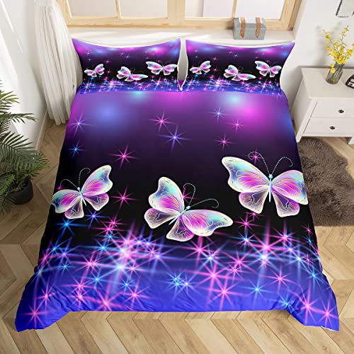 Homemissing Papillon Motif Parure de Lit 220x240cm Papillons Imprimé Violet Sets de Housse de Couette pour Enfants Thème Animal 3D Housse de Couette...