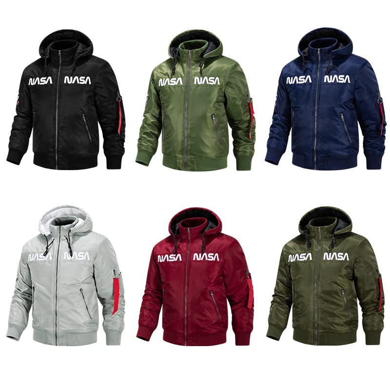 CORIRESHA Winter Men's NASA Bomber Jacket Stand-Up Collar Hooded Thickened Embroidered Zipper-Up Jacket2