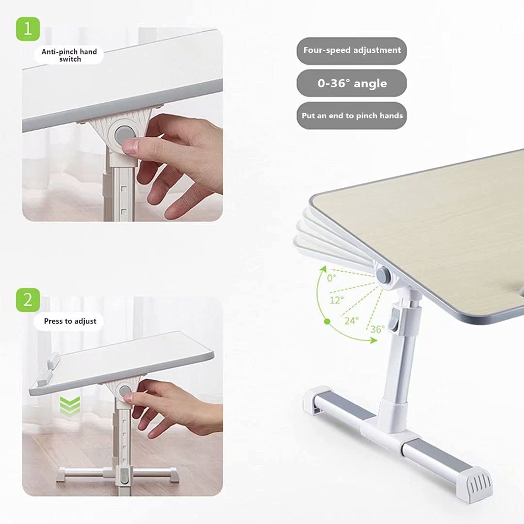 Tavolino da Letto Inclinabile, Tavolino da Letto Colazione Pieghevole, Tavolo per Computer a Letto Regolabile in Altezza con Built-in Ventola di Raffreddamento per Letto Divano