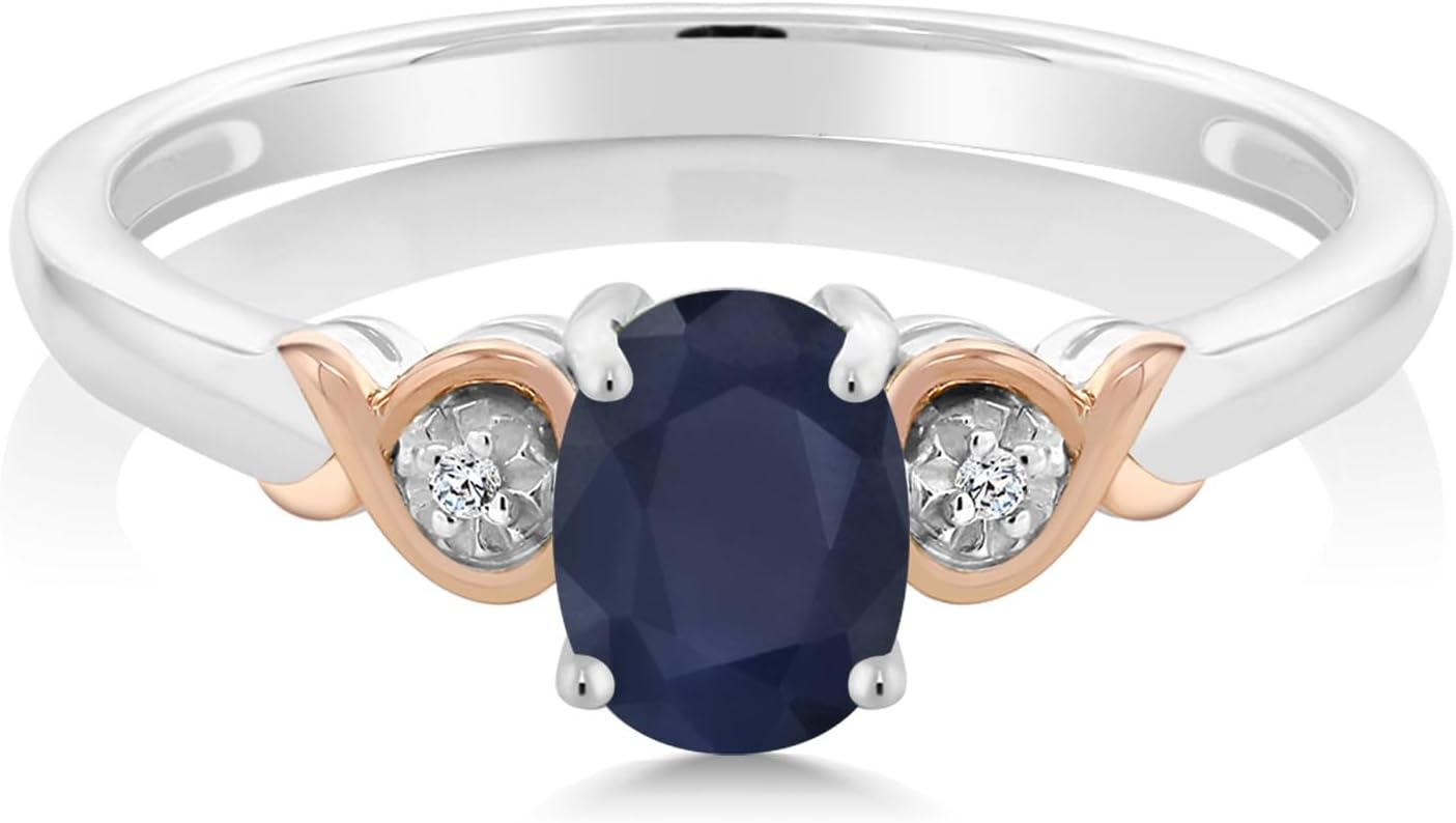 Gem Stone King 925 Sterling Silver and 10K Rose Gold 7X5MM Oval Gemstone Birthstone and Diamond Accent Engagement Ring | Wedding Anniversary Promise Ring For Women | Available In Size 5-9