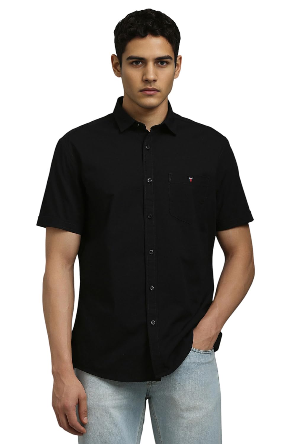 louis philippe Men's Textured Premium Cotton Slim fit Linen Blend Half Sleeve Casual Shirt with Soft Hand Feel-picture-26